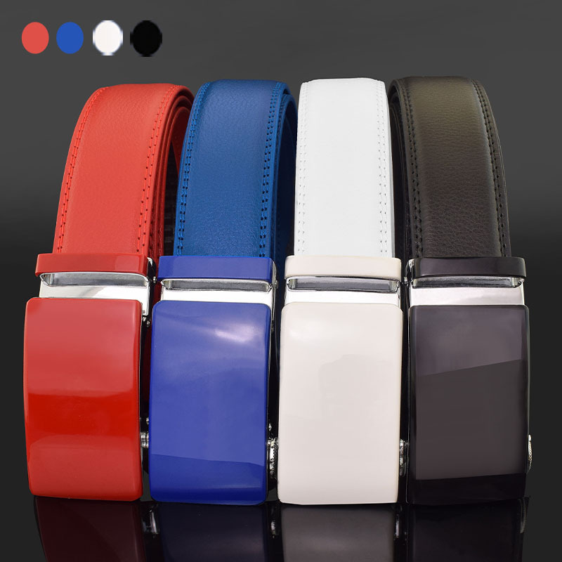 Leather Work Jeans - Men's High Quality Automatic Buckle White