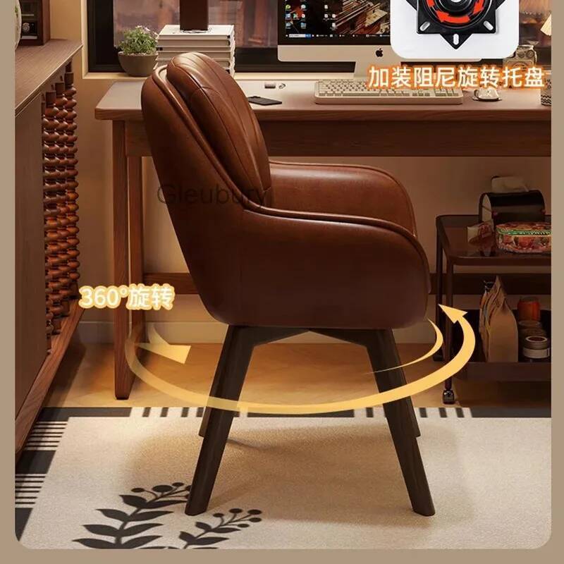 Leatherwork Table - Leather Vintage Computer Chair 360 Swivel