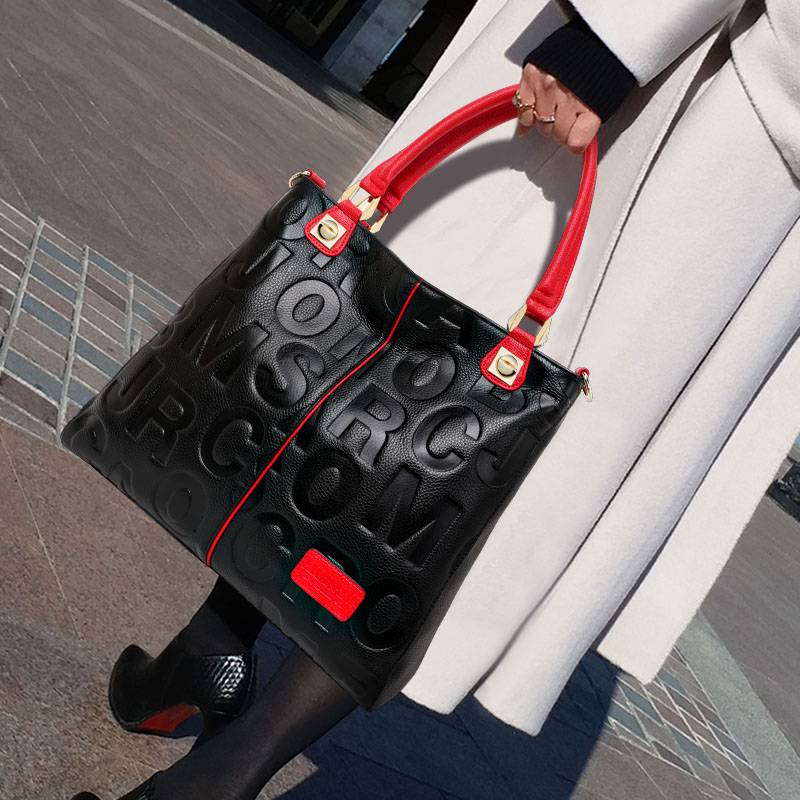 Leatherwork Letters - Genuine Cowhide Embossed Letter Tote Bag