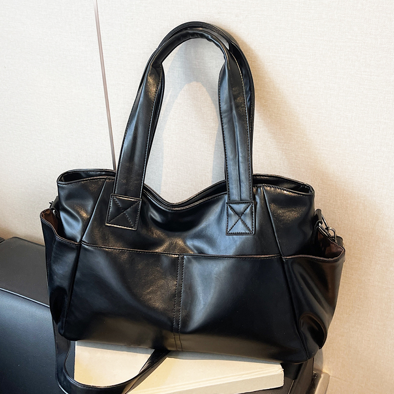Leather Work Handbag - Women Retro Soft Leather Handbag Multi‑pocket