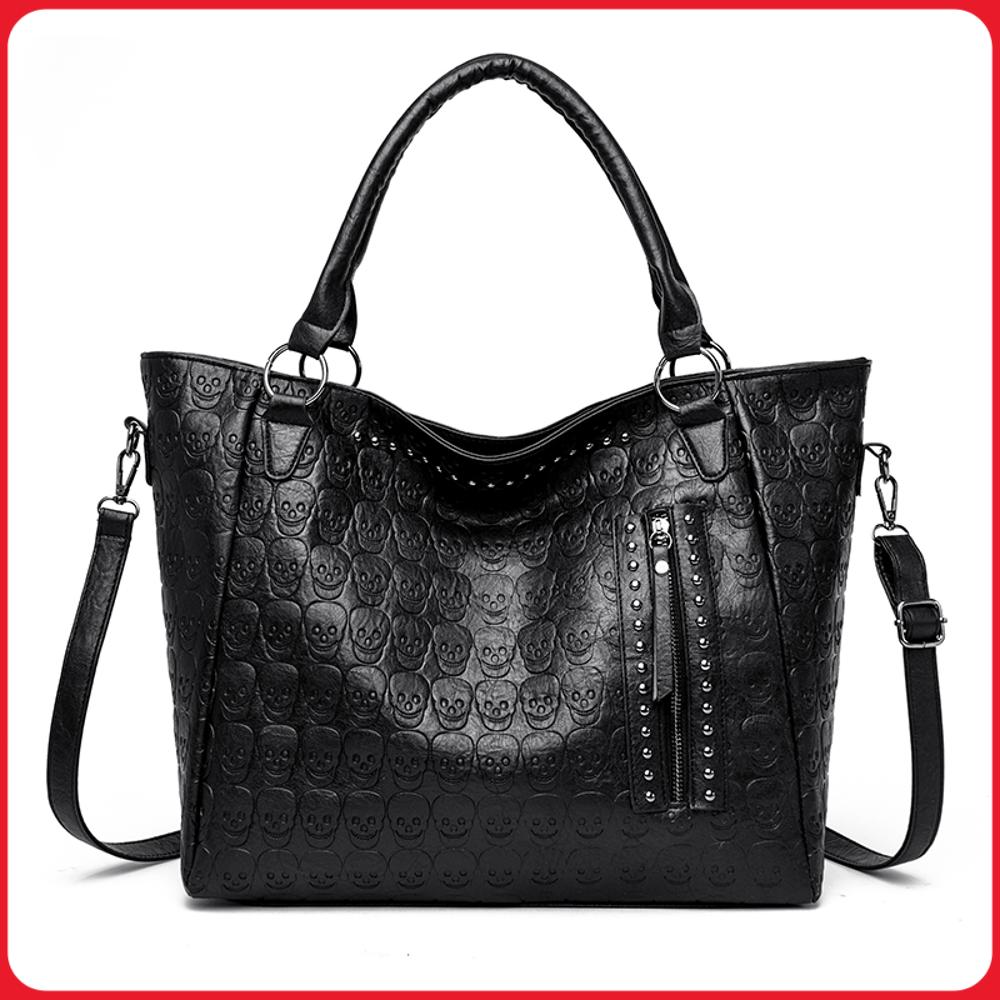 Leather Work Handbag - Punk Skull Crossbody Bag PU Leather