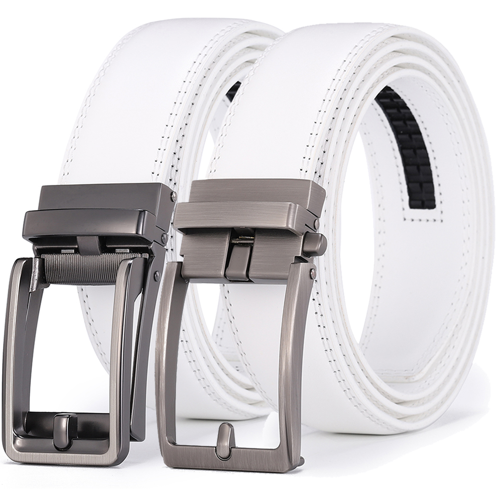 Leather Work Jeans - Luxury White Golf Belt for Men