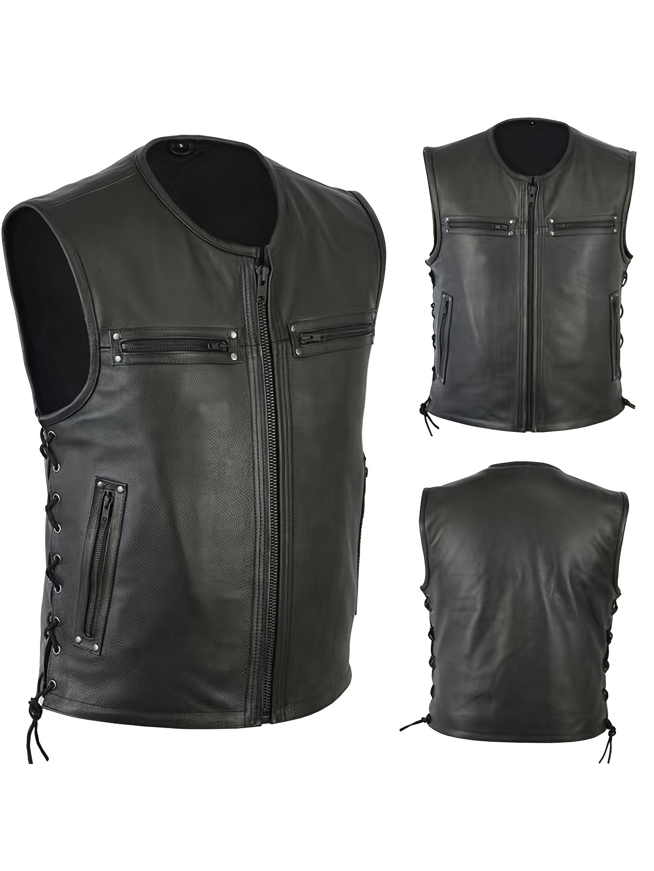 Men Solid Color Vest Motorcycl - đánh giá và giá Leather Work Vest For Men