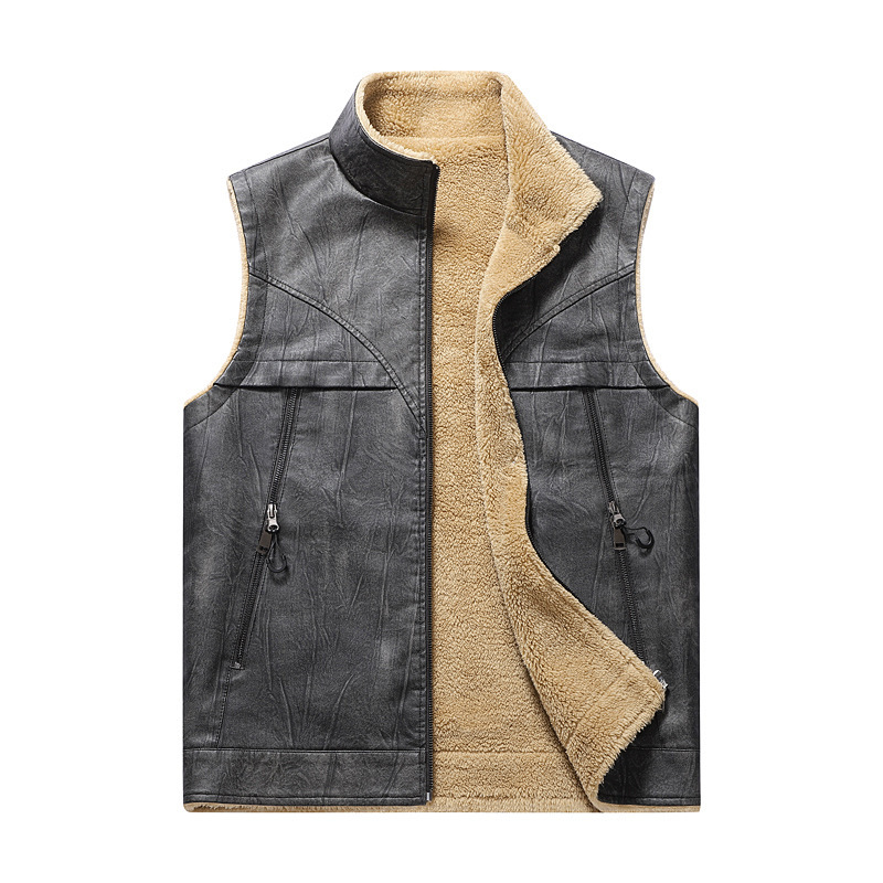 Autumn and Winter New Plush PU - đánh giá và giá Leather Work Vest For Men