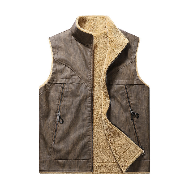 Autumn and Winter New Plush PU - đánh giá và giá Leather Work Vest For Men