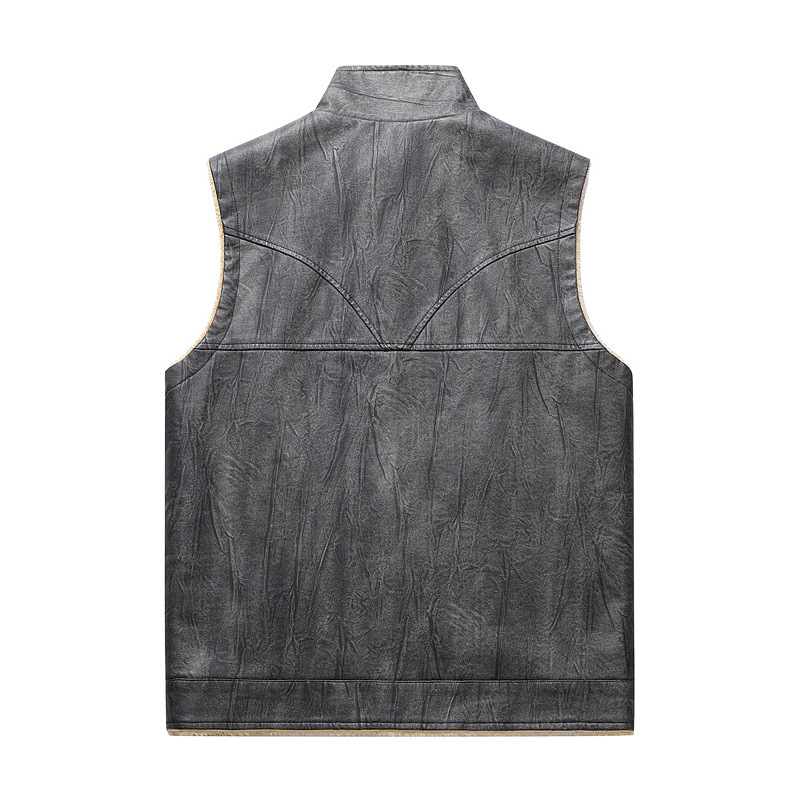 Autumn and Winter New Plush PU - đánh giá và giá Leather Work Vest For Men
