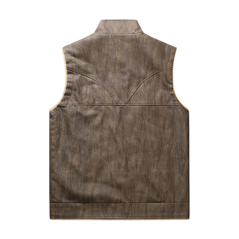 Autumn and Winter New Plush PU - đánh giá và giá Leather Work Vest For Men