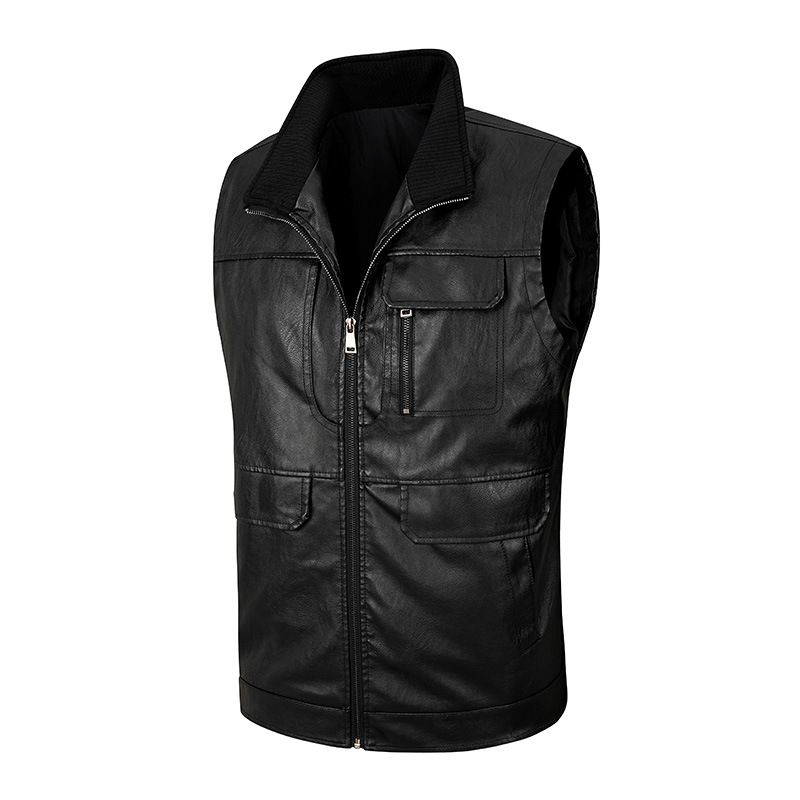 Men's leather vest, thin stand - đánh giá và giá Leather Work Vest For Men