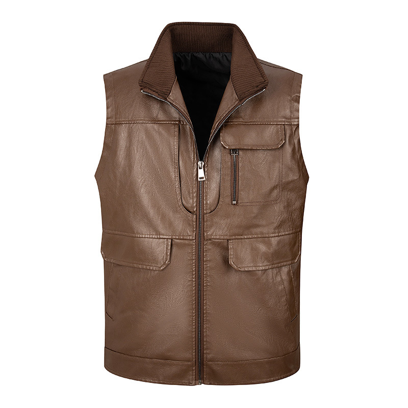 Men's leather vest, thin stand - đánh giá và giá Leather Work Vest For Men